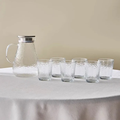 طقم مكون من إبريق وكأس زجاجي مضيء من كاراجا مكون من 7 قطع ، شفاف