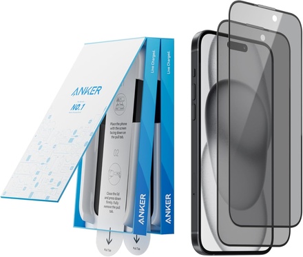 واقي شاشة Anker easy fit kit (قطعتين) لـ iPhone 15 برو ماكس مع خصوصية