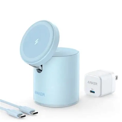 قاعدة شحن لاسلكي Anker PowerWave MagGo 2 في 1 (أزرق)