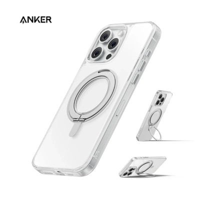كفر Anker iPhone 16 Magnetic شفاف مع قاعدة 360 درجة لـ iPhone 16 Pro